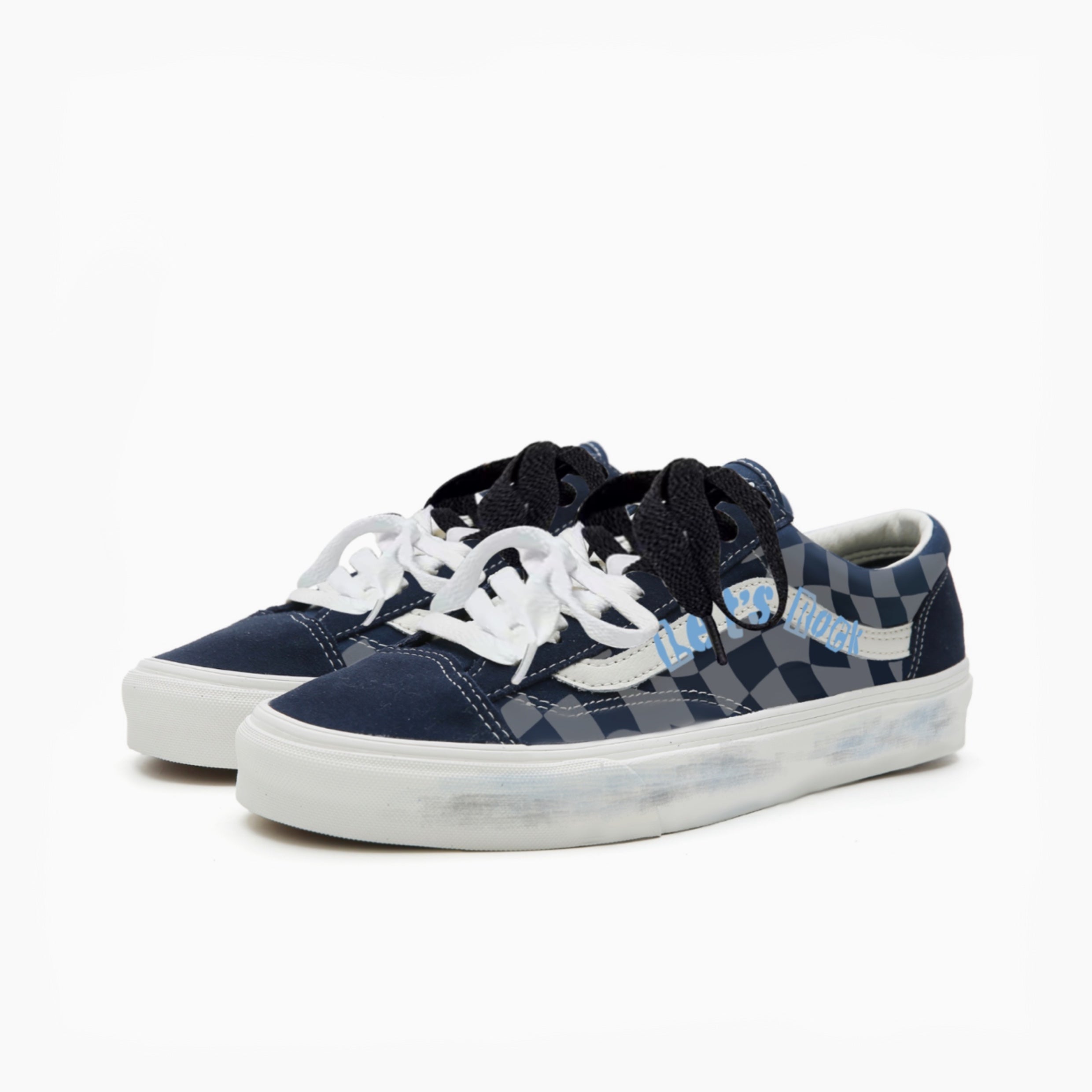 Blue Checkerboard - Style 36 | Custom Handmade Sneakers