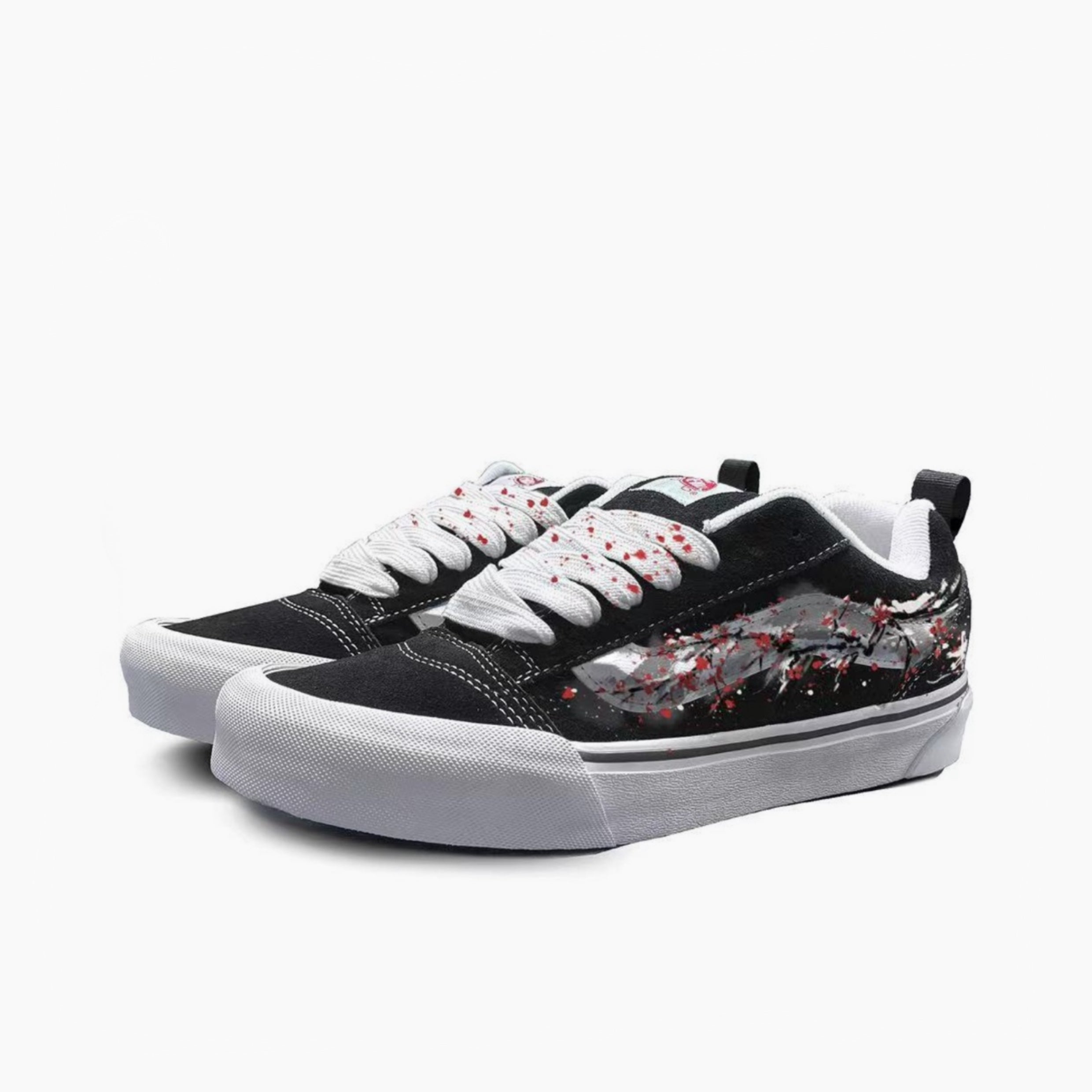 Red Plums Treading on Snow - Knu Skool | Custom Handmade Sneakers